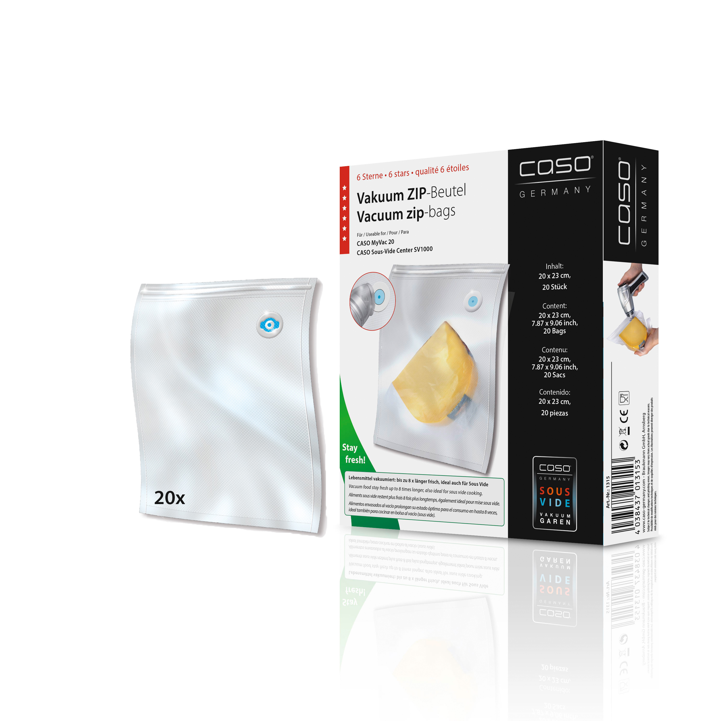 Caso Folie ZIP poser 20x23 cm 20 stk m/QR- labels 150 my